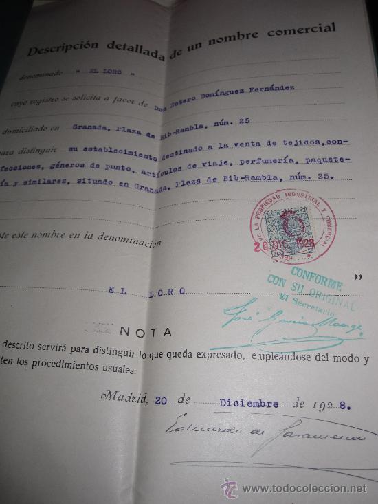 Manuscritos antiguos: GRANADA: REGISTRO DE LA PROPIEDAD, R&Oacute;TULO DE ESTABLECIMIENTO EL LORO, 1920-1931 - Foto 3