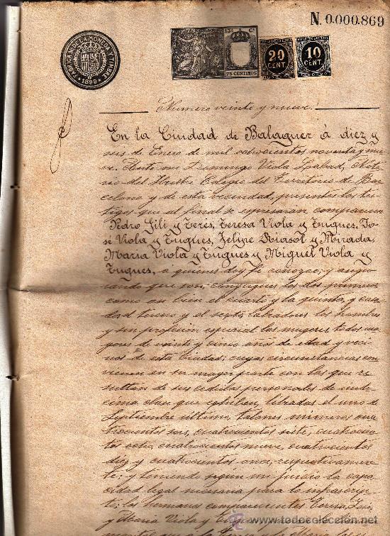 Escritura renuncia y cesión balaguer 1899 teres - Comprar 