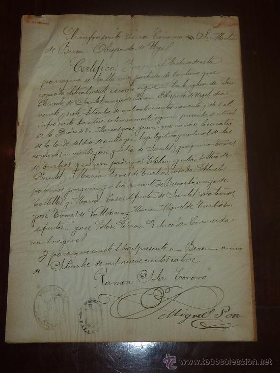 Manuscritos antiguos: Documento de obispado de urgel 1914. Con dos sellos religiosos... - Foto 1