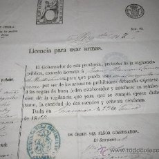 Manuscritos antiguos: 1867: LICENCIA PARA USAR ARMAS, GRANADA, FIRMADA Y CUMPLIMENTADA A MANO.