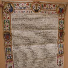 Manuscritos antiguos: IMPORTANTE DOCUMENTO MINIADO SOBRE PERGAMINO DE CLEMENTE VIII. AÑO 1595