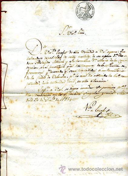 Manuscritos antiguos: DOCUMENTO SOBRE TRASLADO AL CEMENTERIO DE VALENCIA 1854, ORIGINAL, M13 - Foto 1