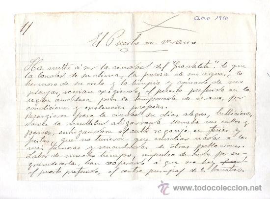 Manuscritos antiguos: EL PUERTO EN VERANO. 1910 - Foto 1
