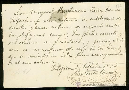 Manuscritos antiguos: PAGO EN AUDITOR&Iacute;A ORTEFICAR PARA EVITAR PLAGAS EN EL CAMPO, 1939 - Foto 1