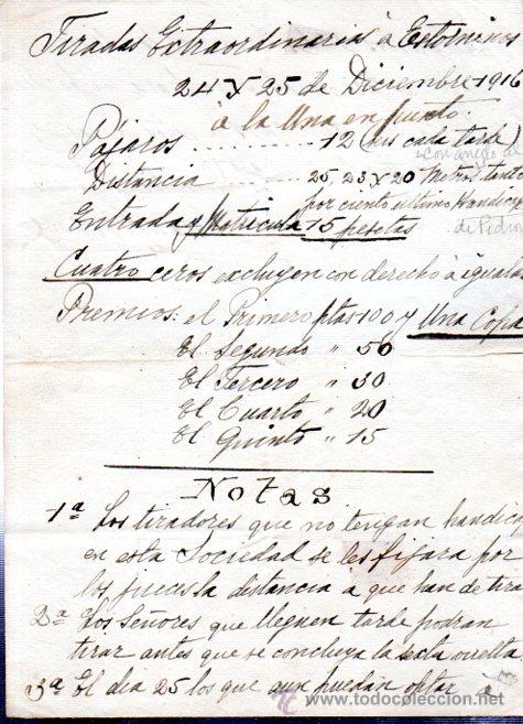 Manuscritos antiguos: PROGRAMA DE TIRADAS EXTRAORDINARIAS A ESTORNINOS, PRECIOS, PREMIOS, CONDICIONES, 1916 - Foto 1