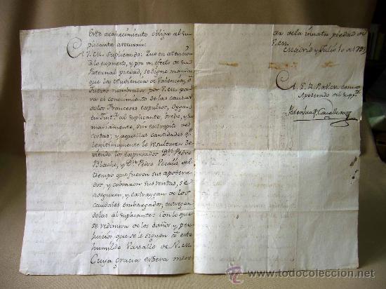 Manuscritos antiguos: MANUSCRITO, 1793, SUPLICATORIO JUEZ DE VALENCIA, POR CEDULA DE EXPULSION DE FRANCESES APODERADOS - Foto 4