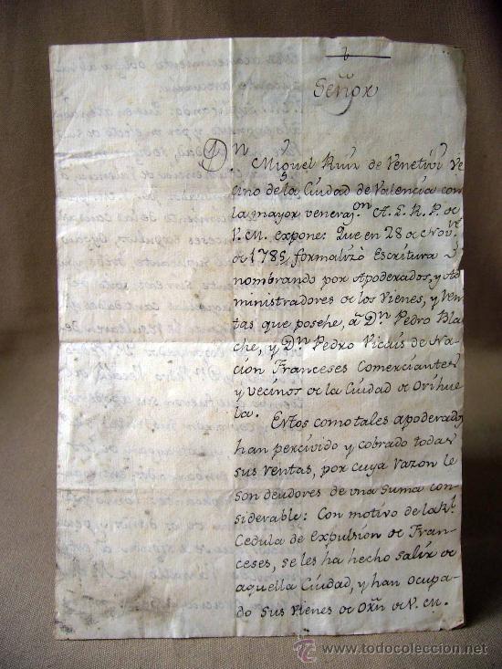 Manuscritos antiguos: MANUSCRITO, 1793, SUPLICATORIO JUEZ DE VALENCIA, POR CEDULA DE EXPULSION DE FRANCESES APODERADOS - Foto 6
