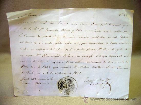 Manuscritos antiguos: DOCUMENTO, MANUSCRITO, 1860, VALENCIA, RECIBO, SELLADO - Foto 1