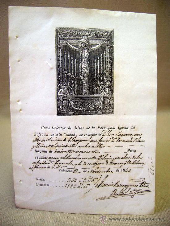 Manuscritos antiguos: DOCUMENTO, MANUSCRITO, RECIBO, IGLESIA, 1860, VALENCIA - Foto 1