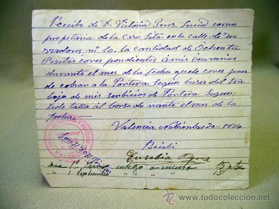 Manuscritos antiguos: DOCUMENTO, MANUSCRITO, RECIBO, 1934, VALENCIA, CON CU&Ntilde;O - Foto 3