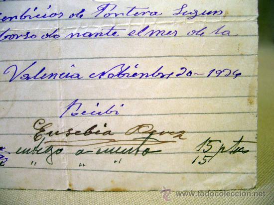 Manuscritos antiguos: DOCUMENTO, MANUSCRITO, RECIBO, 1934, VALENCIA, CON CU&Ntilde;O - Foto 2