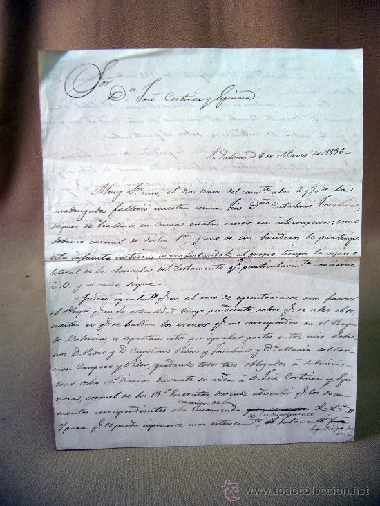 Manuscritos antiguos: DOCUMENTO, CARTA DE FALLECIMIENTO, DEFUNCION, 1836 - Foto 1