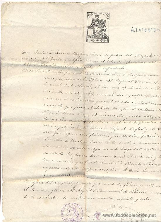 Manuscritos antiguos: manuscrito, certificado de defuncion, Valencia 20-9-1928 - Foto 1