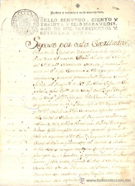 Manuscritos antiguos: 1779 DOCUMENTO DE DOS HOJAS 136 MARAVEDIS. - Foto 1