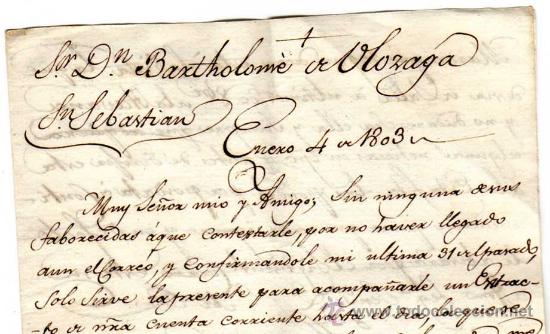 Manuscritos antiguos: Santander-San Sebasti&aacute;n. 1.803. - Foto 1