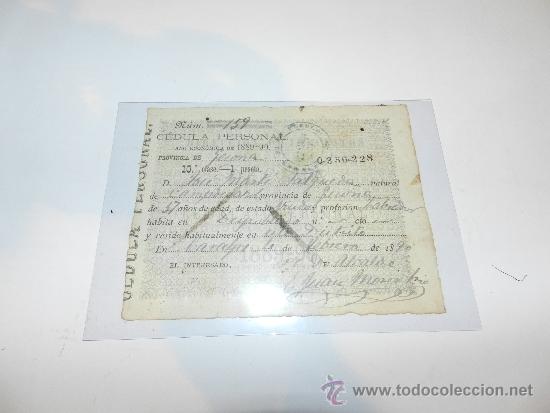 Manuscritos antiguos: CEDULA PERSONAL 1889 - 90  - CARALPS - Foto 1