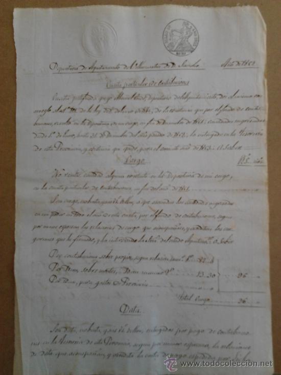 Manuscritos antiguos: Manuscrito de 1853 con sello n&ordm; 4 y 2 paginas - Foto 1