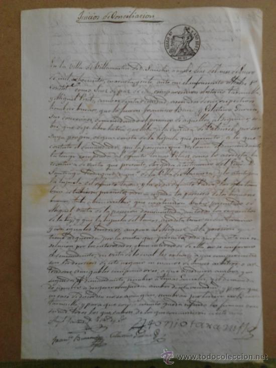 Manuscritos antiguos: Manuscrito de 1847 con 4 paginas. varios sellos - Foto 1