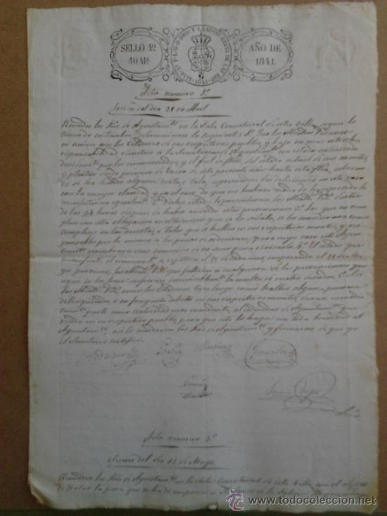 Manuscritos antiguos: Manuscrito de 1841 con 4 paginas y varios sellos - Foto 1