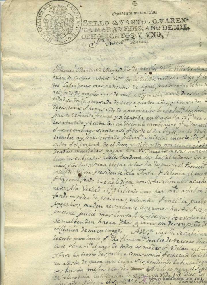 Manuscritos antiguos: 1801 DOCUMENTO DE SAN CEBRIAN DE CASTRO , ZAMORA - Foto 1