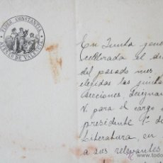 Manuscritos antiguos: CARTA MANUSCRITA 1904 FIRMADA POR PRESIDENTE ATENEO MERCANTIL DE VALENCIA ALICIO CARAVACA. Lote 39987406
