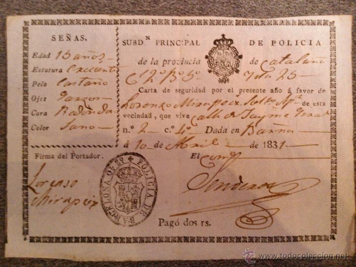 Manuscritos antiguos: ANTIQUISIMO CARNET DE IDENTIDAD 1831 (D.N.I) - Foto 1