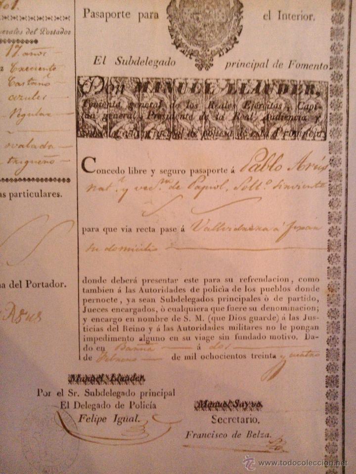 Manuscritos antiguos: PASAPORTE INTERNO DE 1834 (30X21) - Foto 3