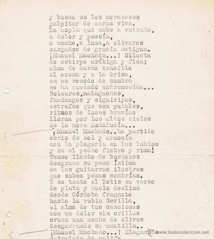 Manuscritos antiguos: HOMENAJE A MANUEL MACHADO. - Foto 2