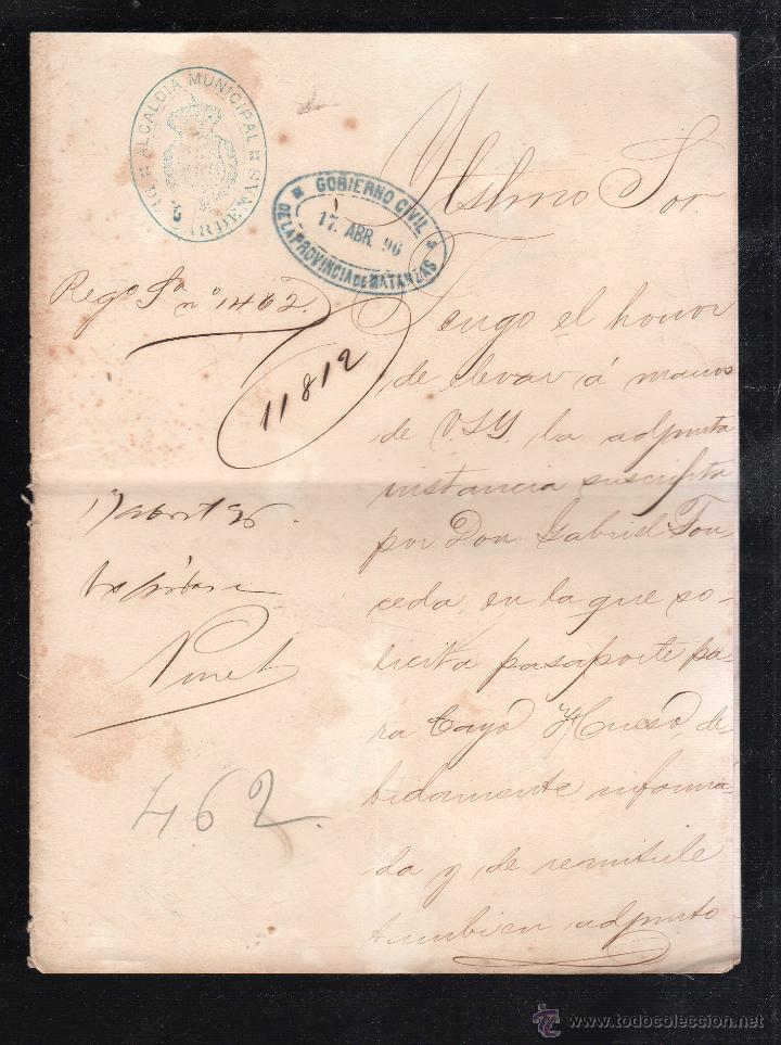 Manuscritos antiguos: SOLICITUD DE PASAPORTE PARA CAYO HUESO, EEUU. 1896. - Foto 1