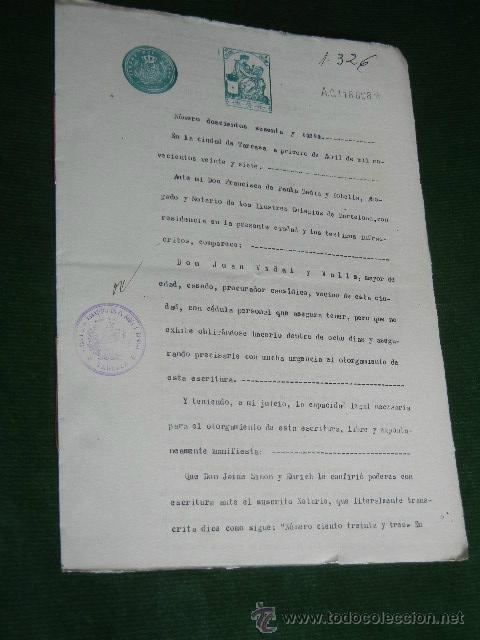 Manuscritos antiguos: DOCUMENTO NOTARIAL PODER NOTARIA DE FRANCISCO DE PAULA BADIA Y TOBELLA, TARRASA, 1927 - Foto 1