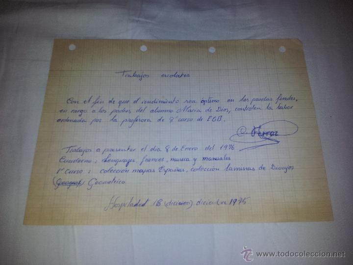 Manuscritos antiguos: Nota de trabajos escolares 1975 - Foto 1