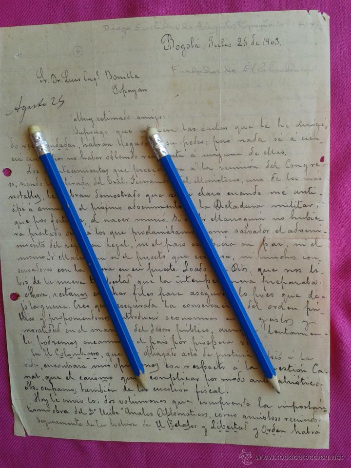Manuscritos antiguos: CARTA. DIEGO DE EUCLIDES ANGULO, PRESIDENTE DE COLOMBIA, A LUIS ENRIQUE BONILLA. POLITICA