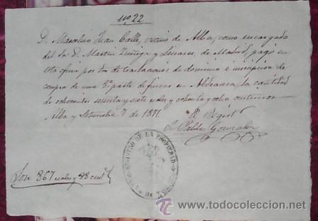 Manuscritos antiguos: Documento de pago fechado en Alba de Tormes en 7 de septiembre de 1871 - Foto 1