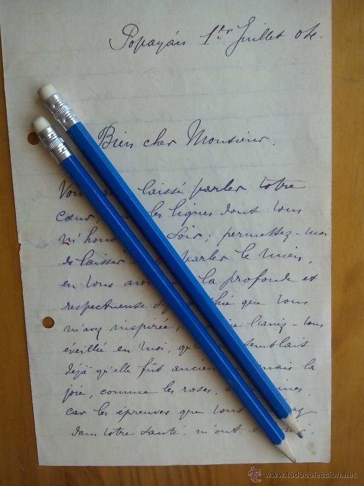 Manuscritos antiguos: LA LEPRA EN EL CAUCA. COLOMBIA. CARTA INEDITA DEL FAMOSO LEPROLOGO DR. SAUTON. POPAYAN 1 JULIO 1904