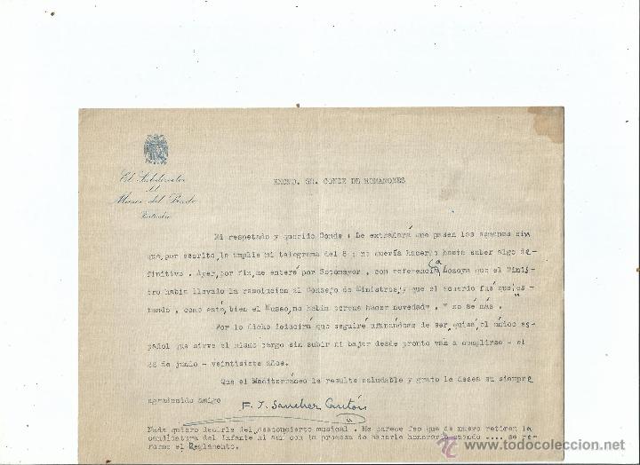 Manuscritos antiguos: MUSEO DEL PRADO - CARTA DE F.J. SANCHEZ CANTON AL CONDE DE ROMANONES