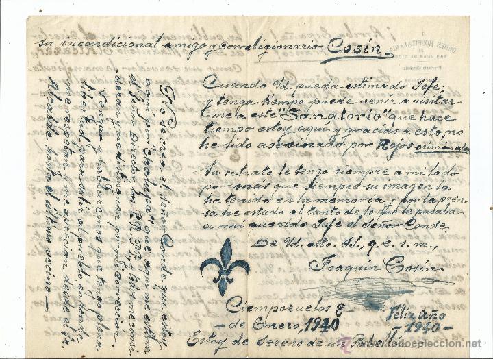Manuscritos antiguos: 1940 - CURIOSA CARTA DE JOAQUIN COSIN AL CONDE DE ROMANONES - ALFONSO DE BORBON