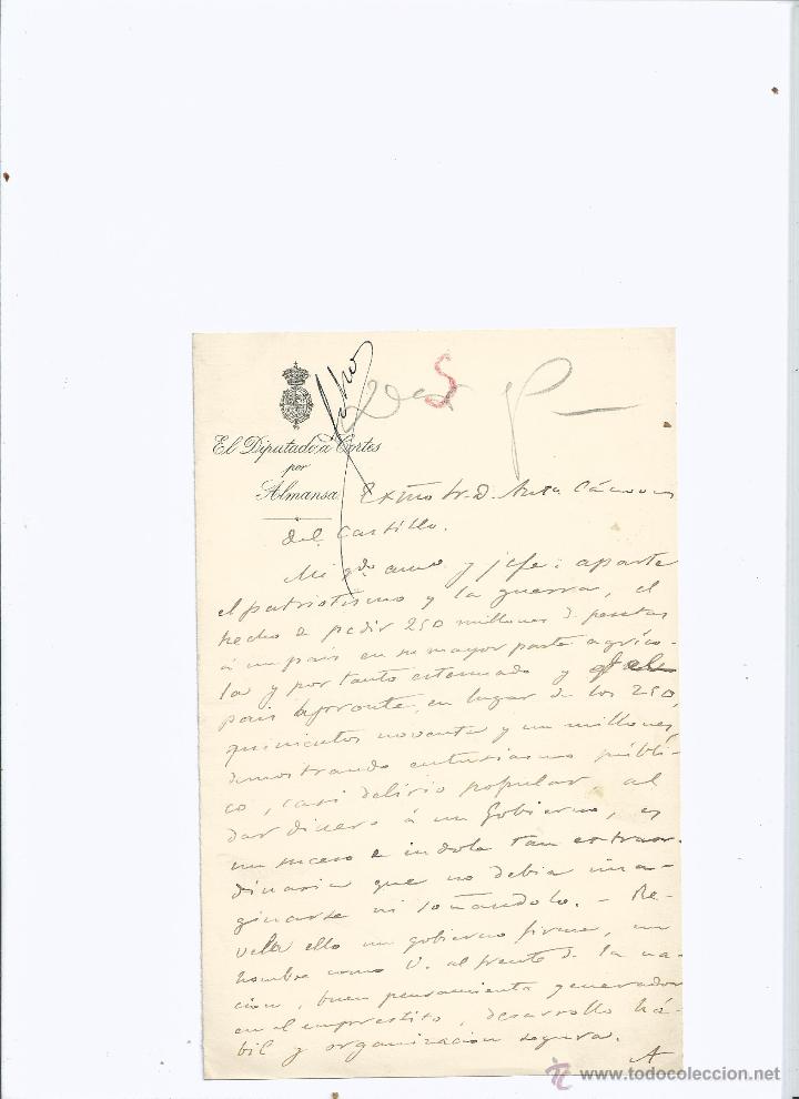 Manuscritos antiguos: 1896 CARTA DE RAFAEL SERRANO ALCAZAR (ALBACETE) A CANOVAS DEL CASTILLO - EMPRESTITO DE 250 MILLONES