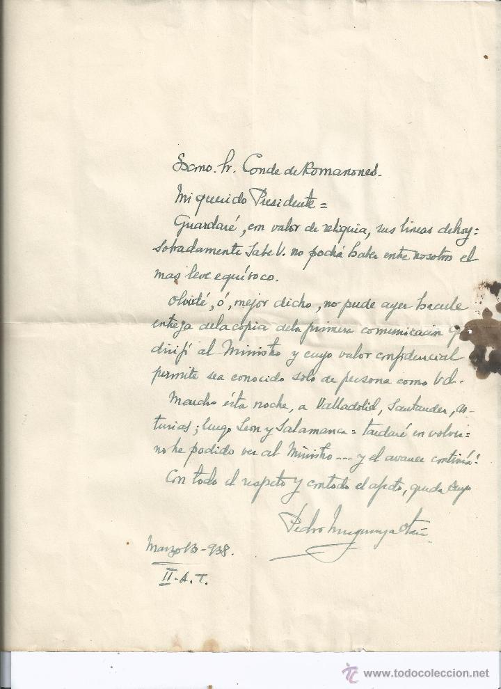 Manuscritos antiguos: 1938 - CARTA DE PEDRO MUGURUZA OTA&Ntilde;O AL CONDE DE ROMANONES