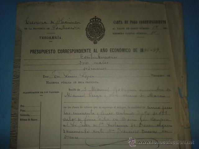 Manuscritos antiguos: carta de pago, cubierta a mano, de 9 de abril de 1887. - Foto 2
