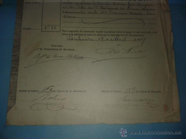 Manuscritos antiguos: carta de pago, cubierta a mano, de 9 de abril de 1887. - Foto 3