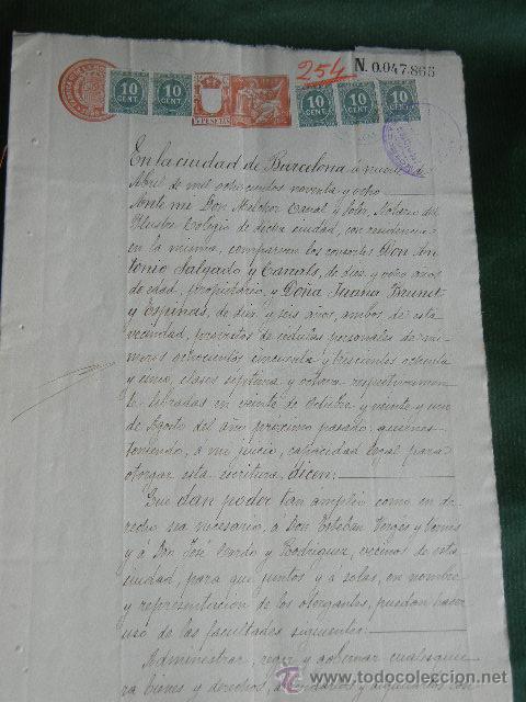 Manuscritos antiguos: DOCUMENTO NOTARIAL PODER NOTARIA DE MELCHOR CANAL Y SOLER, BARCELONA, 1898 - Foto 1