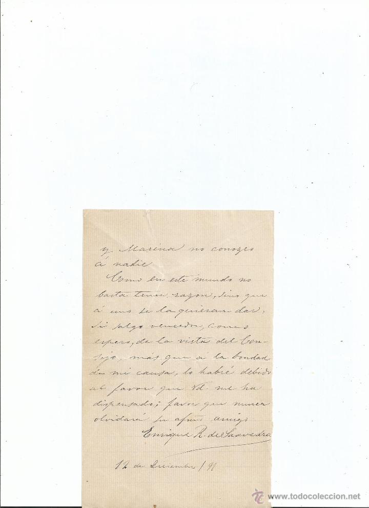 Manuscritos antiguos: 1891 - CARTA DEL DUQUE DE RIVAS ENRIQUE RAMIREZ DE SAAVEDRA Y CUETO A C&Aacute;NOVAS DEL CASTILLO