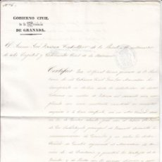 Manuscritos antiguos: CERTIFICADO CON FIRMA AUTÓGRAFA DEL GOBERNADOR CIVIL DE GRANADA. JUAN JOSÉ FONSECA. 1834