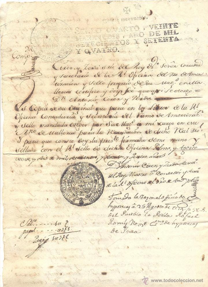 Manuscritos antiguos: DOCUMENTO DE DOS HOJAS DEL A&Ntilde;O 1774 RELATIVO A MALLORCA - Foto 1