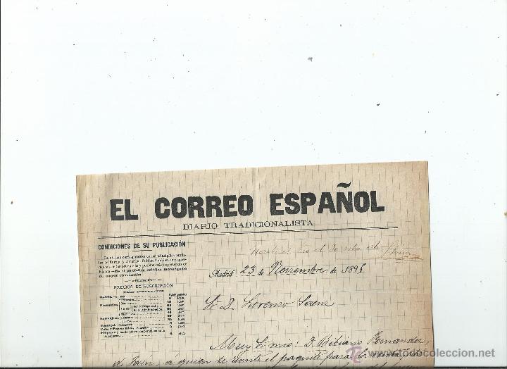 Manuscritos antiguos: 1895 - CARLISMO - EL CORREO ESPA&Ntilde;OL DIARIO TRADICIONALISTA - MEMBRETE - 26,5 x 20,5
