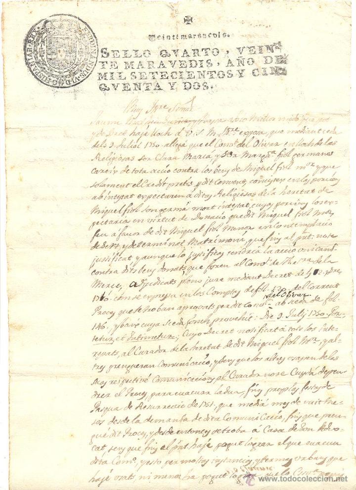 Manuscritos antiguos: DOCUMENTO DE UNA HOJA DEL A&Ntilde;O 1752 A CLASIFICAR - Foto 1