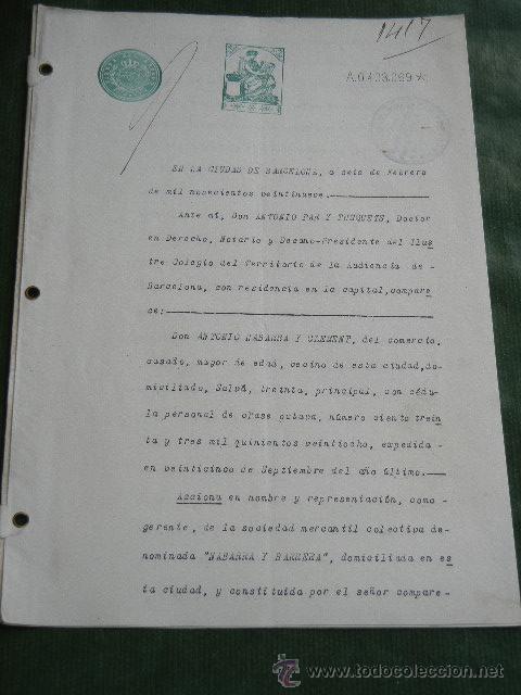 Manuscritos antiguos: DOCUMENTO NOTARIAL PODER NOTARIA DE ANTONIO PAR Y TUSQUETS,  BARCELONA 1929 - Foto 1