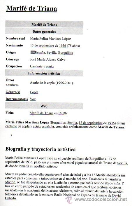 Manuscritos antiguos: SIGNED. AUTOGRAPH. FIRMA. MARIFE DE TRIANA, ACTRIZ DE LA COPLA, LEER - Foto 2