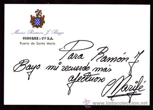 Manuscritos antiguos: SIGNED. AUTOGRAPH. FIRMA. MARIFE DE TRIANA, ACTRIZ DE LA COPLA, LEER - Foto 1