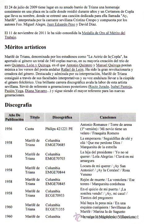 Manuscritos antiguos: SIGNED. AUTOGRAPH. FIRMA. MARIFE DE TRIANA, ACTRIZ DE LA COPLA, LEER - Foto 2